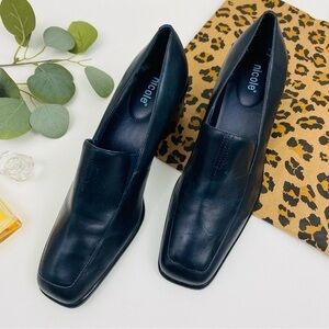 Nicole Navy Blue‎ Square Toe Block Heel Loafer Pumps Women's Size 8
